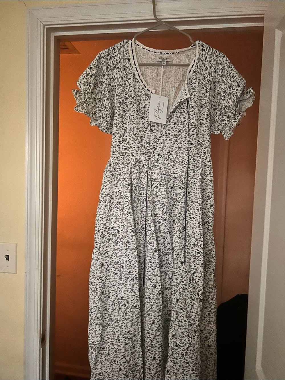 Floral Ruffle Sleeve Maxi Dress - White/Blue